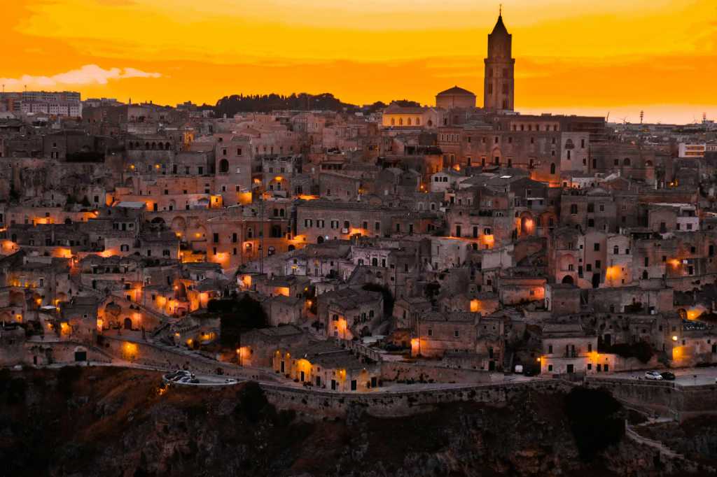 Italian city at dusk.